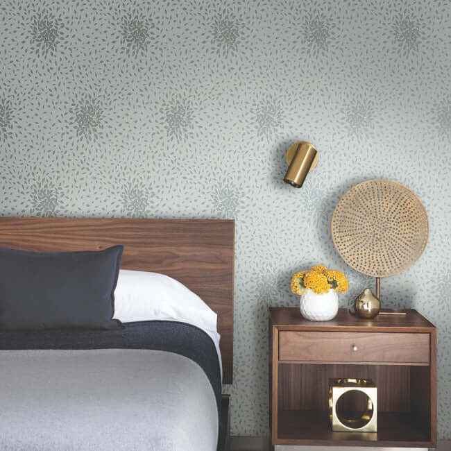 Petite Leaves Spa & Silver Wallpaper - York Wallcoverings - MD7101