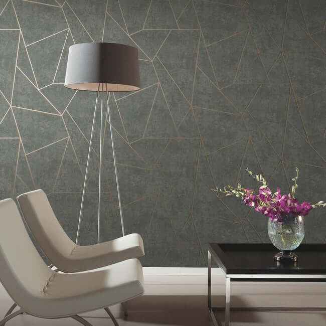 Nazca Dark Grey & Gold Wallpaper - York Wallcoverings - NW3502
