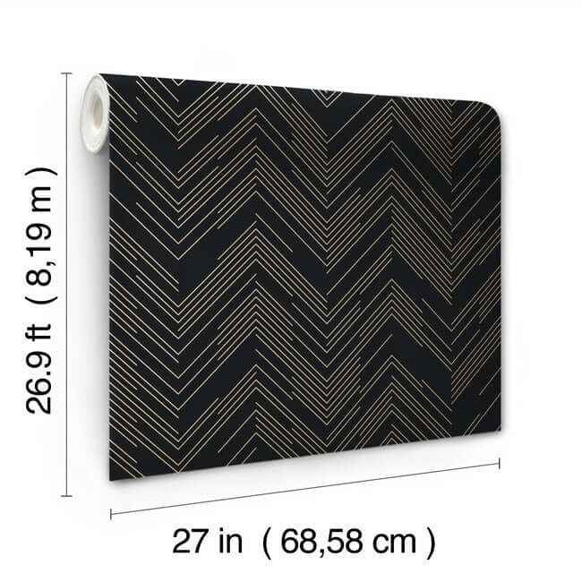 Polished Chevron Black & Gold Wallpaper - York Wallcoverings - MD7221 - York Wallcoverings Wallpaper