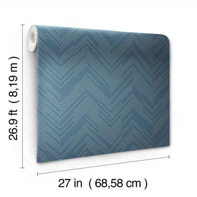 Polished Chevron Blue & Silver Wallpaper - York Wallcoverings - MD7224 - York Wallcoverings Wallpaper