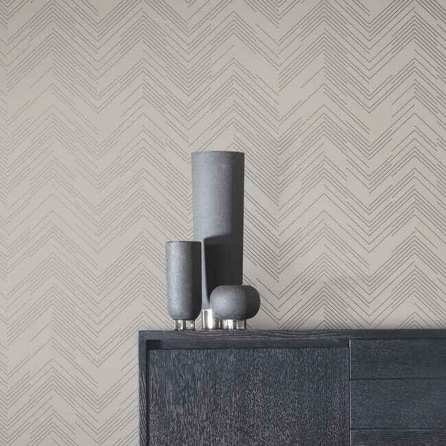 Polished Chevron Taupe & Silver Wallpaper - York Wallcoverings - MD7227