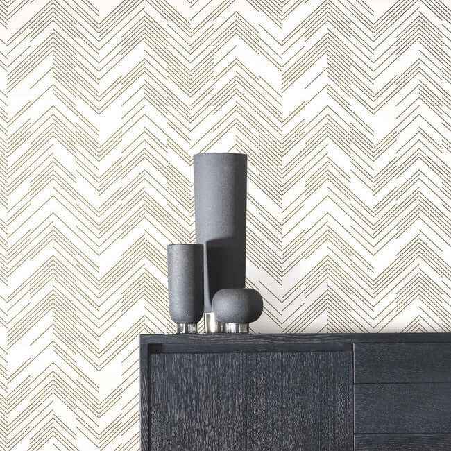 Polished Chevron White & Gold Wallpaper - York Wallcoverings - MD7222
