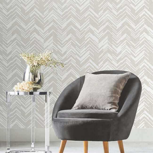 Polished Chevron White & Gold Wallpaper - York Wallcoverings - MD7222 - York Wallcoverings Wallpaper