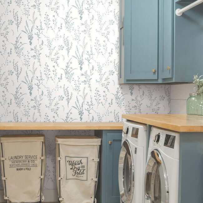wildflower-sprigs-blue-green-peel-stick-wallpaper-york-wallcoverings-psw1523rl - York Wallpaper Wallpaper