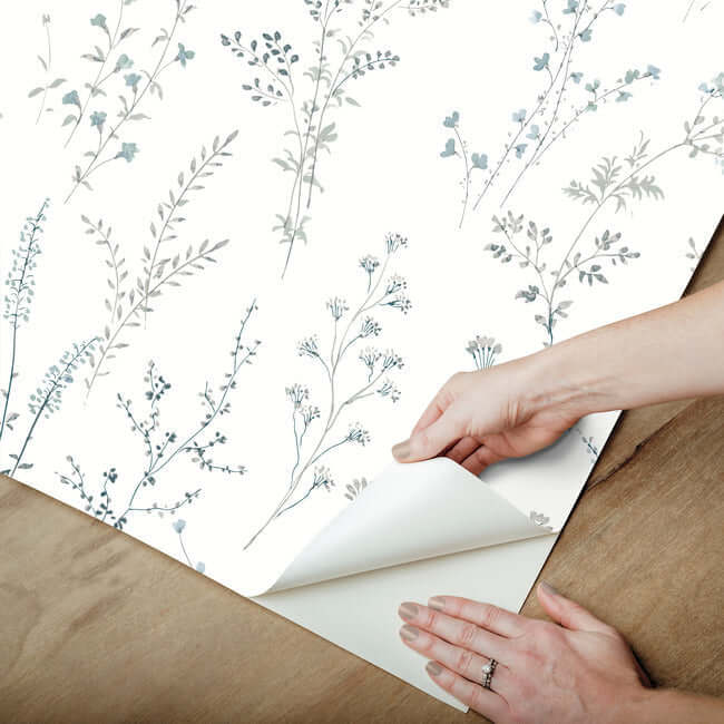 wildflower-sprigs-blue-green-peel-stick-wallpaper-york-wallcoverings-psw1523rl - York Wallpaper Wallpaper
