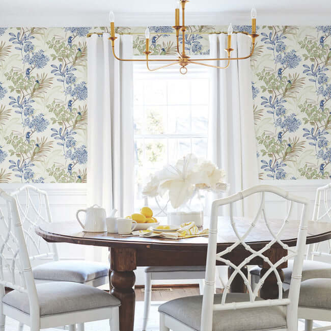 handpainted-songbird-green-blue-peel-stick-wallpaper-york-wallcoverings-psw1518rl - York Wallpaper Wallpaper