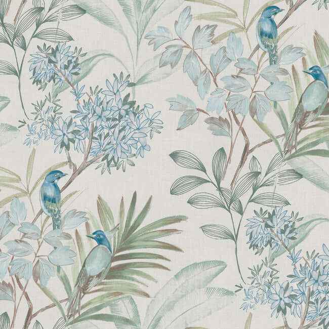 Handpainted Songbird Turquiose Peel & Stick Wallpaper - York Wallcoverings - PSW1517RL