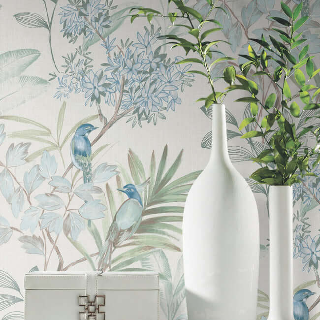 handpainted-songbird-turquiose-peel-stick-wallpaper-york-wallcoverings-psw1517rl - York Wallpaper Wallpaper