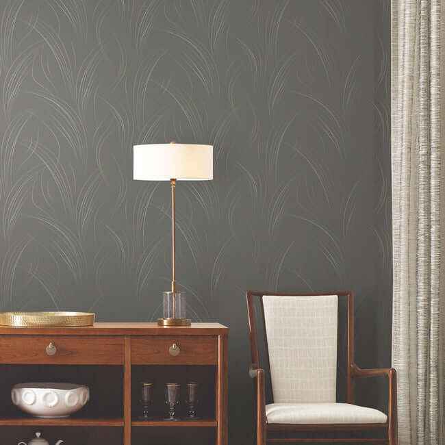 Graceful Wisp Charcoal Wallpaper - York Wallcoverings - EV3936