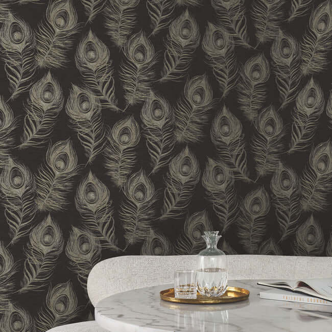 regal-peacock-black-wallpaper-york-wallcoverings-ev3942 - York Wallpaper Wallpaper