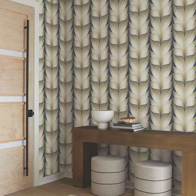 Lotus Light Stripe Navy Wallpaper - York Wallcoverings - EV3956 - York Wallcoverings Wallpaper