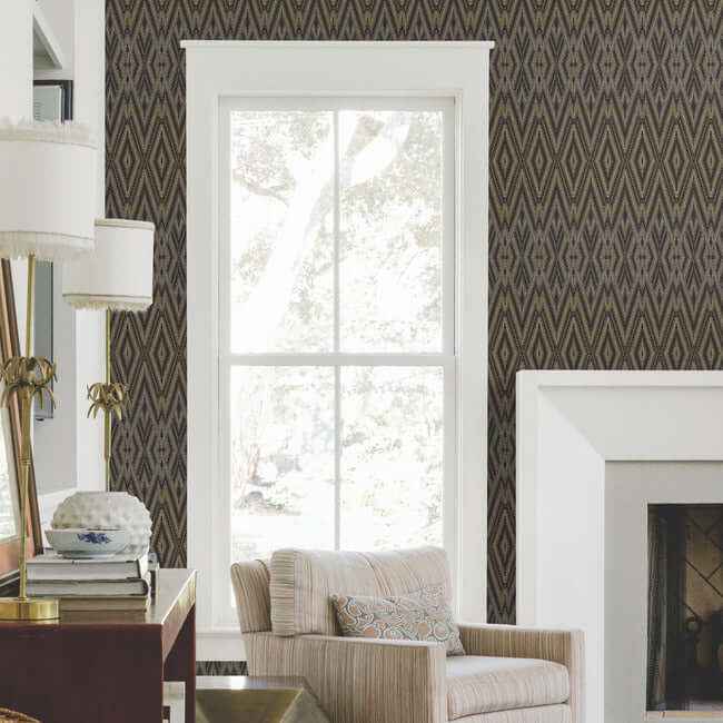 Diamond Marquise Black Wallpaper - York Wallcoverings - EV3912 - York Wallcoverings Wallpaper