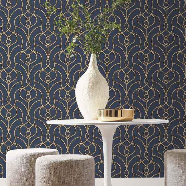 Divine Trellis Navy Wallpaper - York Wallcoverings - EV3946