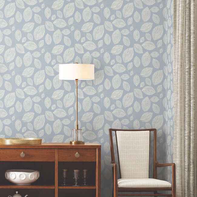 Contoured Leaves Indigo Blue Wallpaper - York Wallcoverings - EV3925 - York Wallcoverings Wallpaper