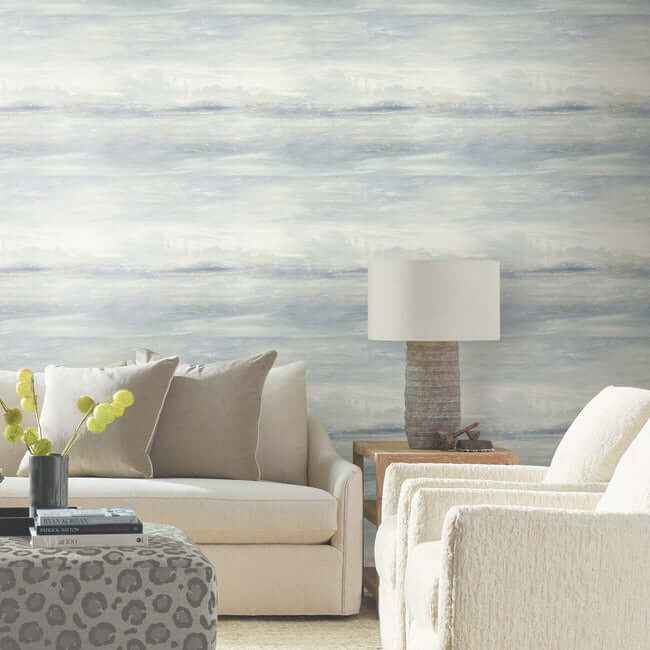 Soothing Mists Scenic Blue Oasis Wallpaper - York Wallcoverings - EV3988