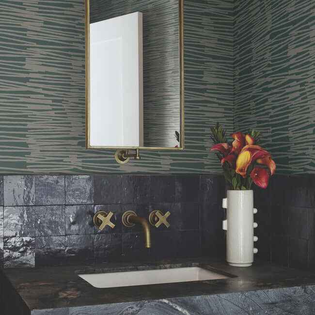 Water Reed Thatch Forest & Silver Wallpaper - York Wallcoverings - AG2094 - York Wallcoverings Wallpaper