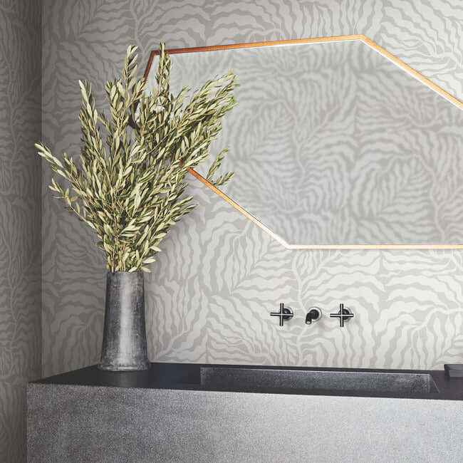 Fern Fronds Grey & White Wallpaper - York Wallcoverings - AG2064