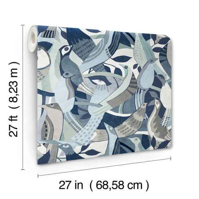 Fauvist Flock Blue Wallpaper - York Wallcoverings - AG2015 - York Wallcoverings Wallpaper