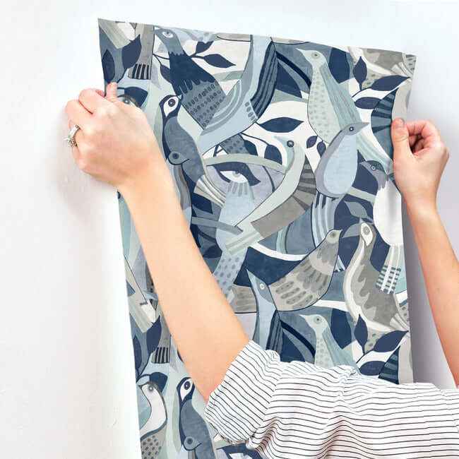 Fauvist Flock Blue Wallpaper - York Wallcoverings - AG2015 - York Wallcoverings Wallpaper