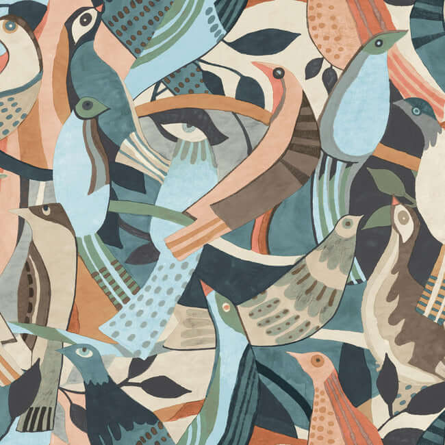 fauvist-flock-coral-aqua-wallpaper-york-wallcoverings-ag2016 - York Wallcoverings Wallpaper