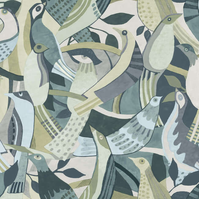 fauvist-flock-green-wallpaper-york-wallcoverings-ag2017 - York Wallcoverings Wallpaper