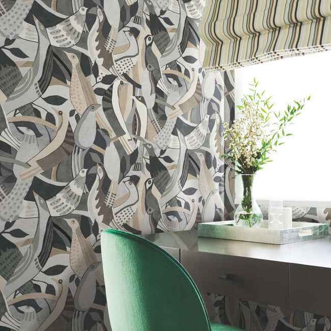 Fauvist Flock Neutral Wallpaper - York Wallcoverings - AG2018 - York Wallcoverings Wallpaper