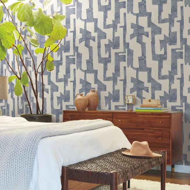 Modern Tribal Almond & Navy Wallpaper - York Wallcoverings - AG2104 - York Wallcoverings Wallpaper