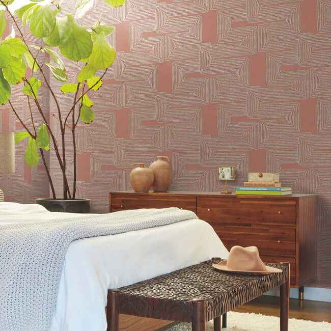 Zulu Thread Coral & Glint Wallpaper - York Wallcoverings - AG2031 - York Wallcoverings Wallpaper