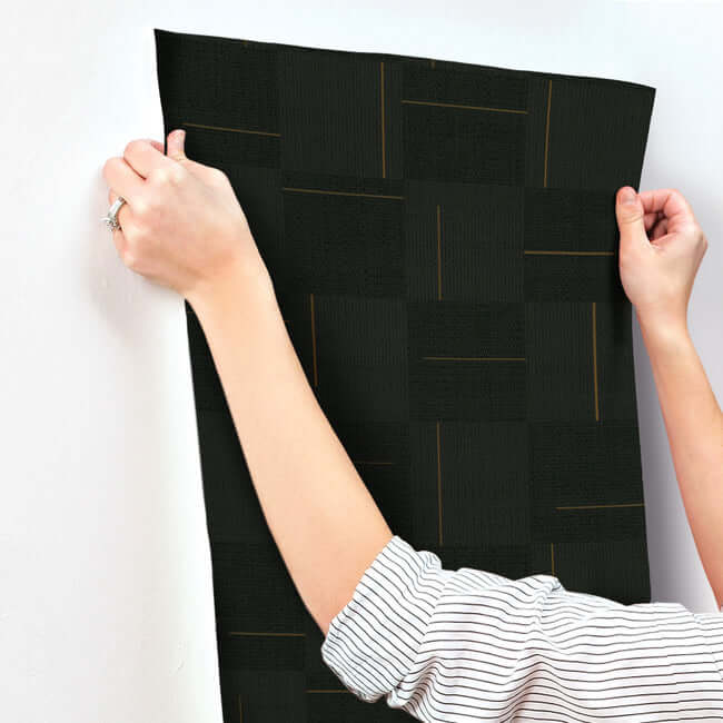 geo-block-weave-black-wallpaper-york-wallcoverings-si24905 - York Wallpaper Wallpaper