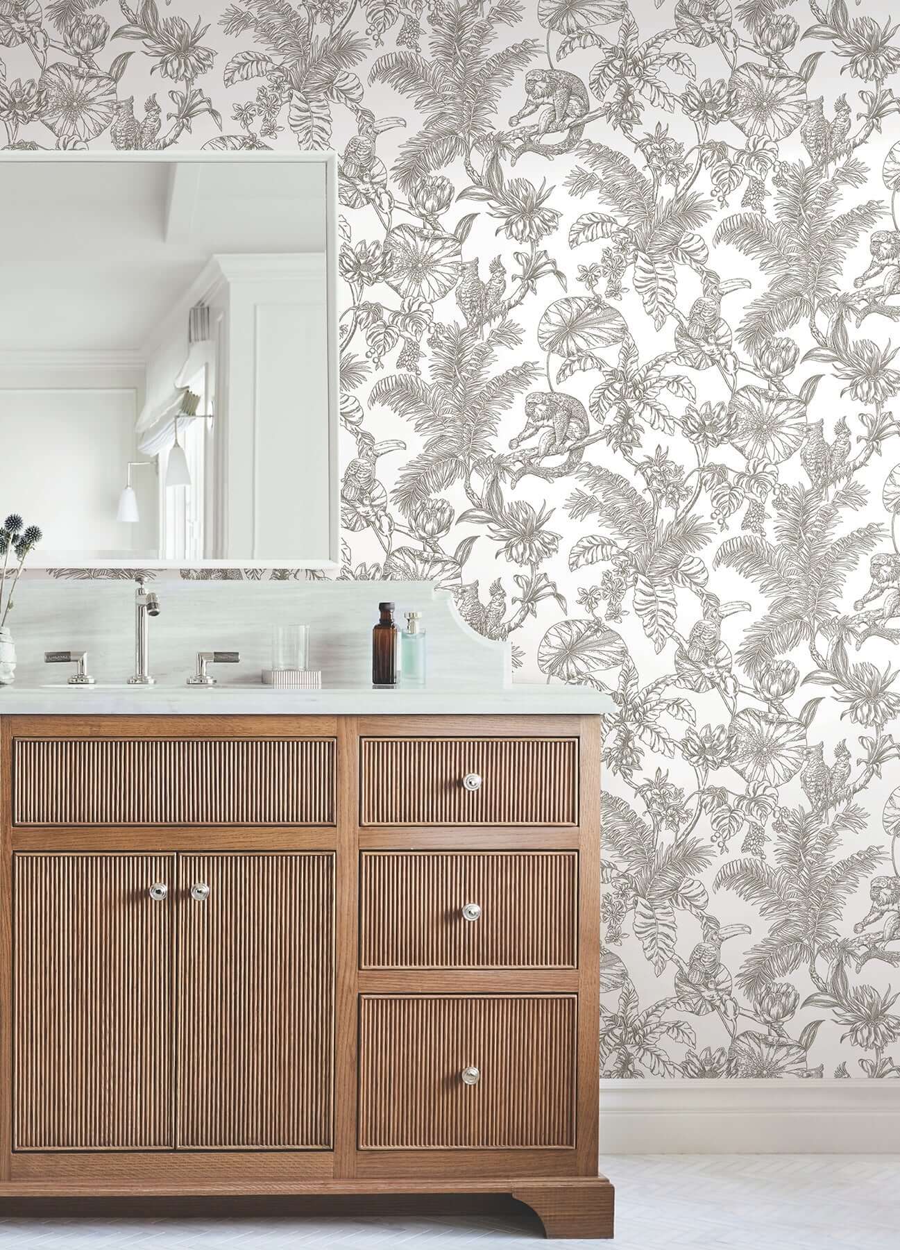 tropical-sketch-toile-brown-wallpaper-york-wallcoverings-rt7843 - York Wallpaper Wallpaper