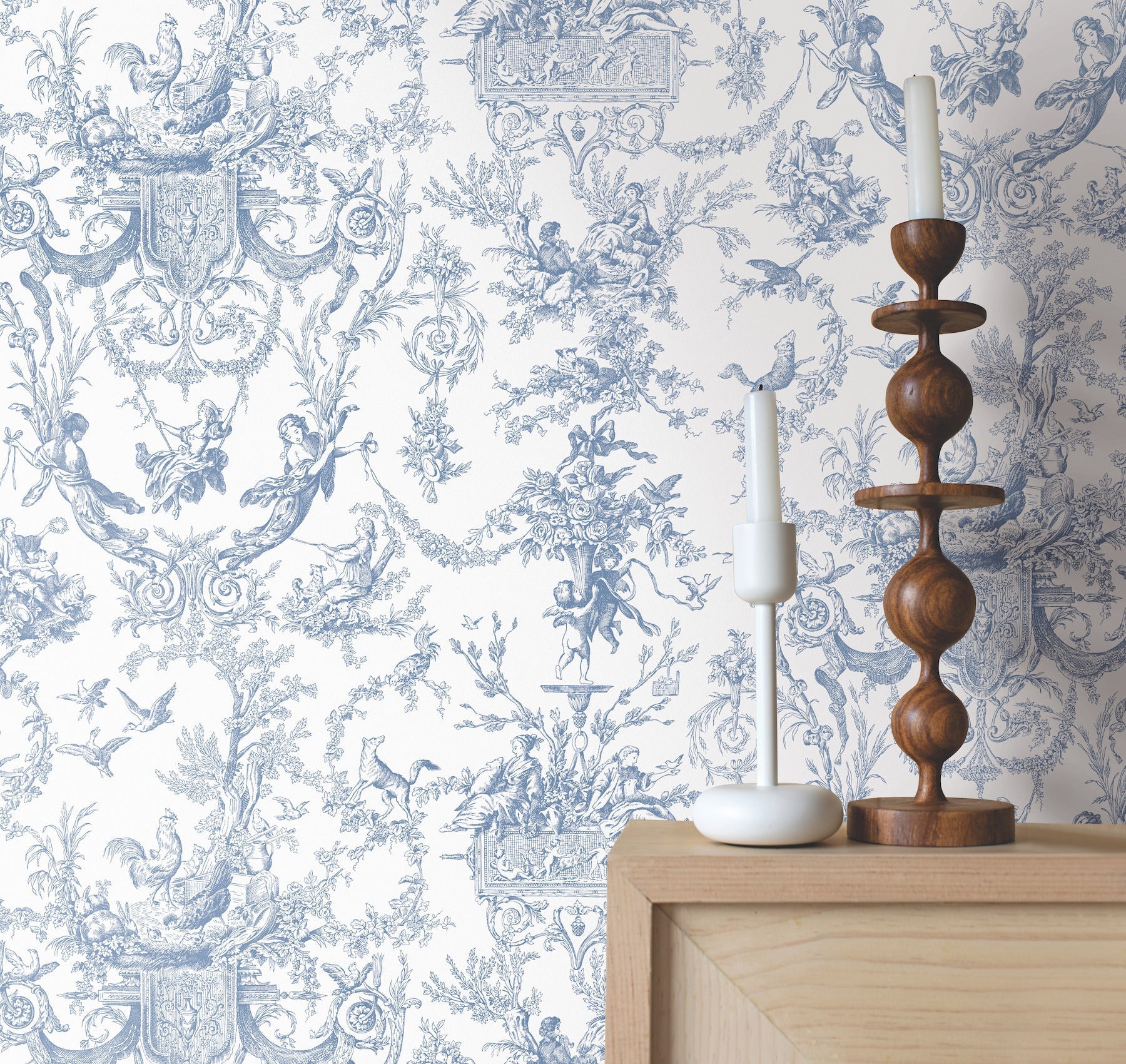 old-world-toile-blue-white-wallpaper-york-wallcoverings-at4241 - York Wallcoverings Wallpaper
