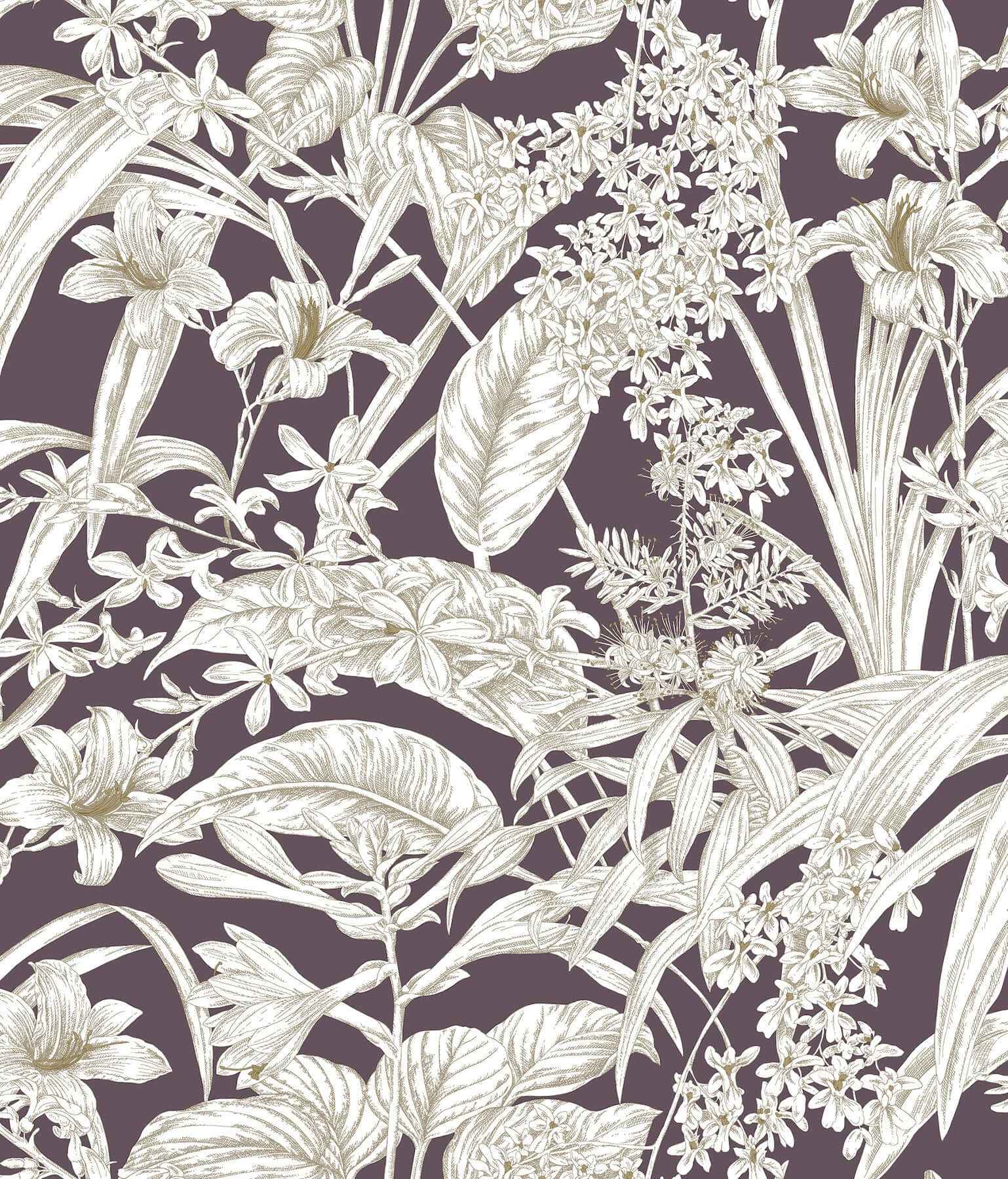 Orchid Conservatory Toile Mulberry Wallpaper - York Wallcoverings - RT7881