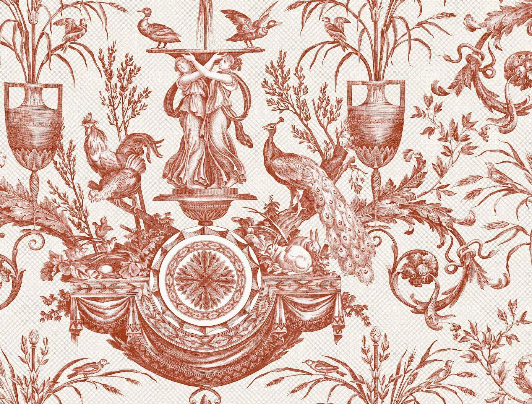 Avian Fountain Toile Brick Wallpaper - York Wallcoverings - RT7814 - York Wallcoverings Wallpaper