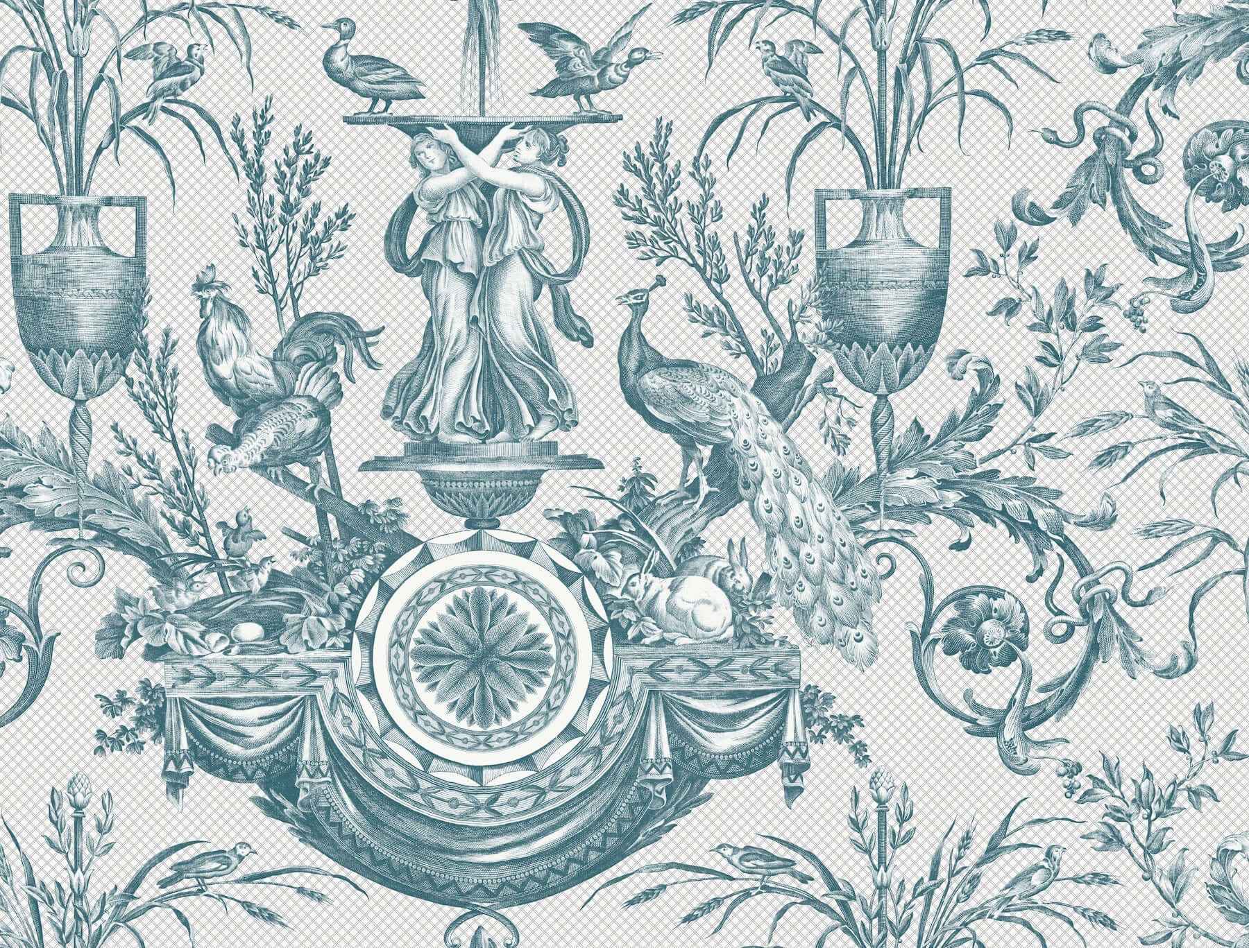 Avian Fountain Toile Jade Wallpaper - York Wallcoverings - RT7811