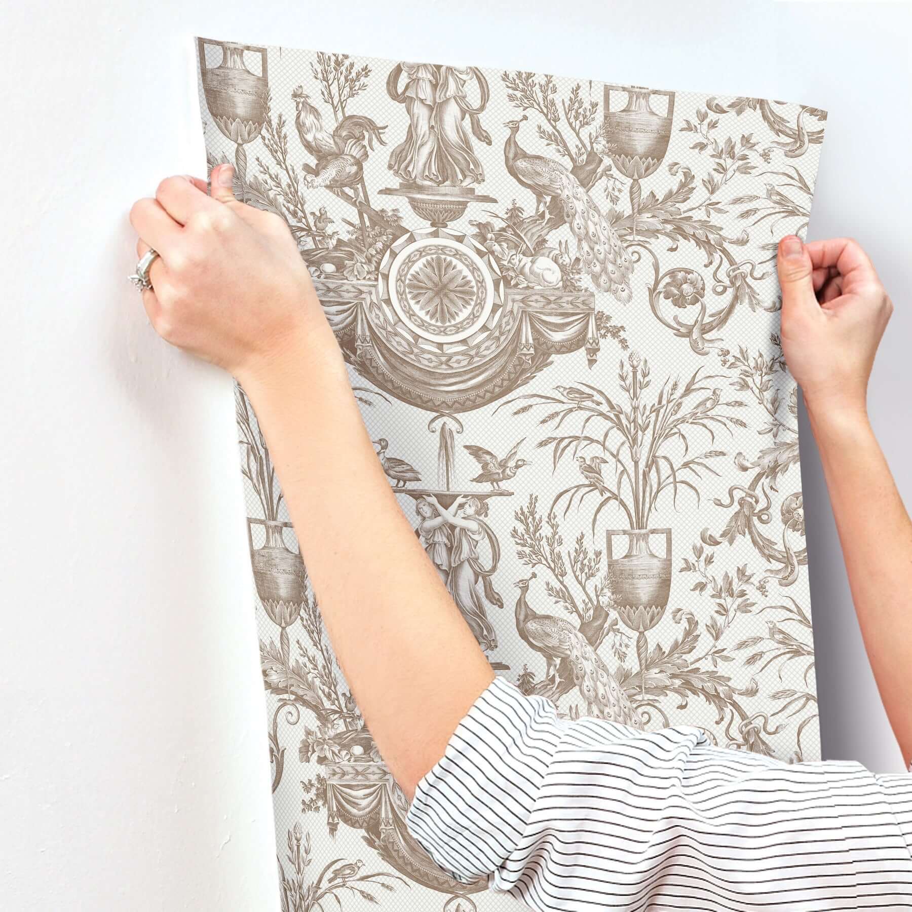 avian-fountain-toile-wallpaper-mink-york-wallcoverings-rt7812 - York Wallcoverings Wallpaper