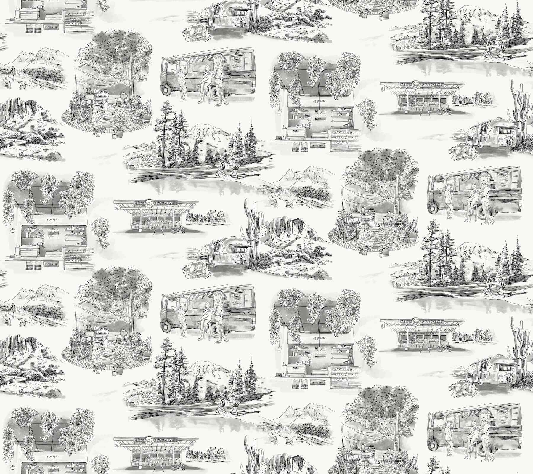 Modern Vista Toile Black Wallpaper - York Wallcoverings - RT7861
