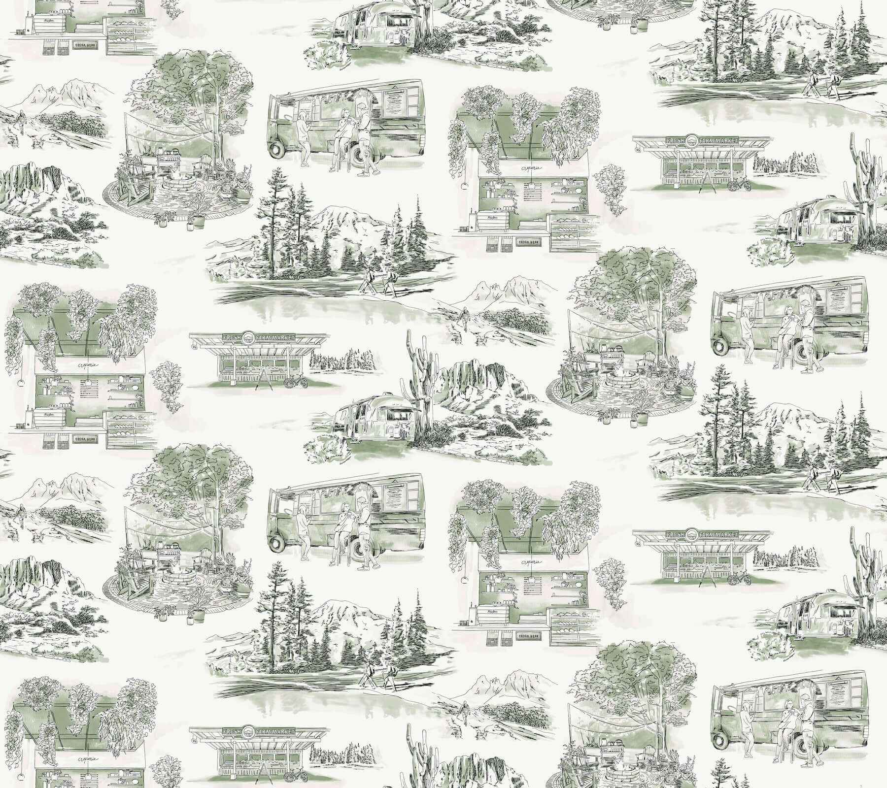 Modern Vista Toile Evergreen Wallpaper - York Wallcoverings - RT7863