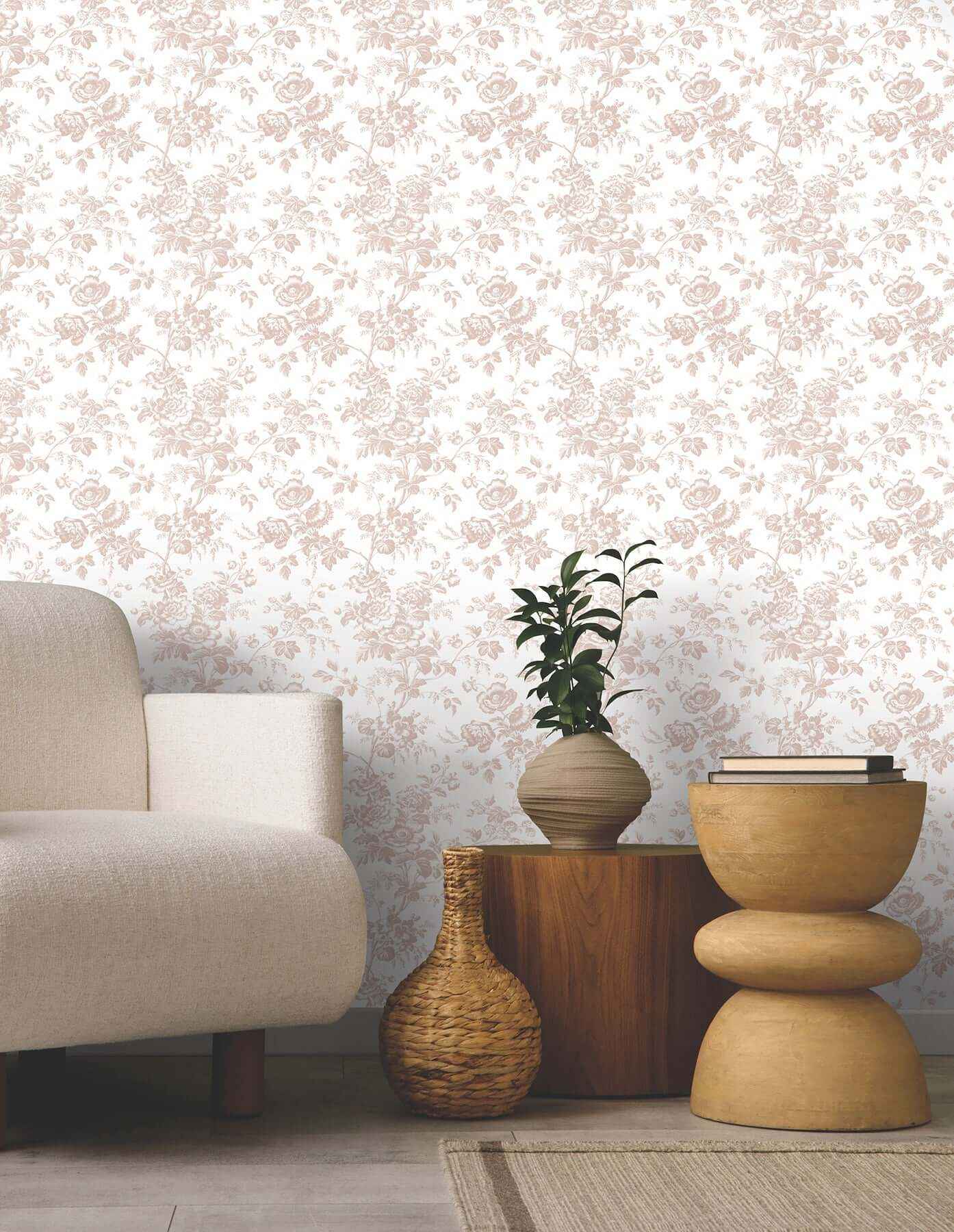 Anemone Toile Blush Wallpaper - York Wallcoverings - RT7874 - York Wallcoverings Wallpaper