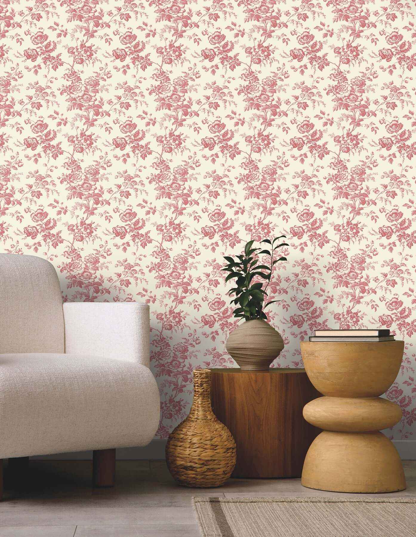 Anemone Toile French Red Wallpaper - York Wallcoverings - RT7871 - York Wallcoverings Wallpaper
