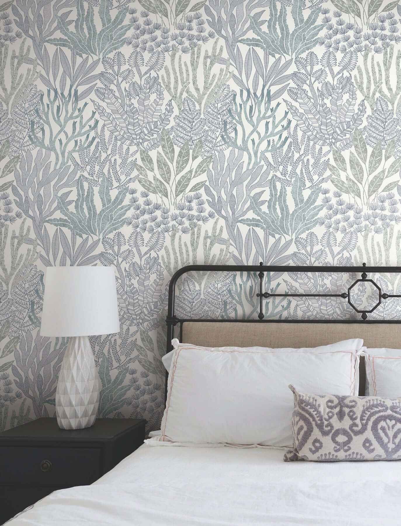 Coral Leaves Blue & Aqua Wallpaper - York Wallcoverings - RT7804 - York Wallcoverings Wallpaper