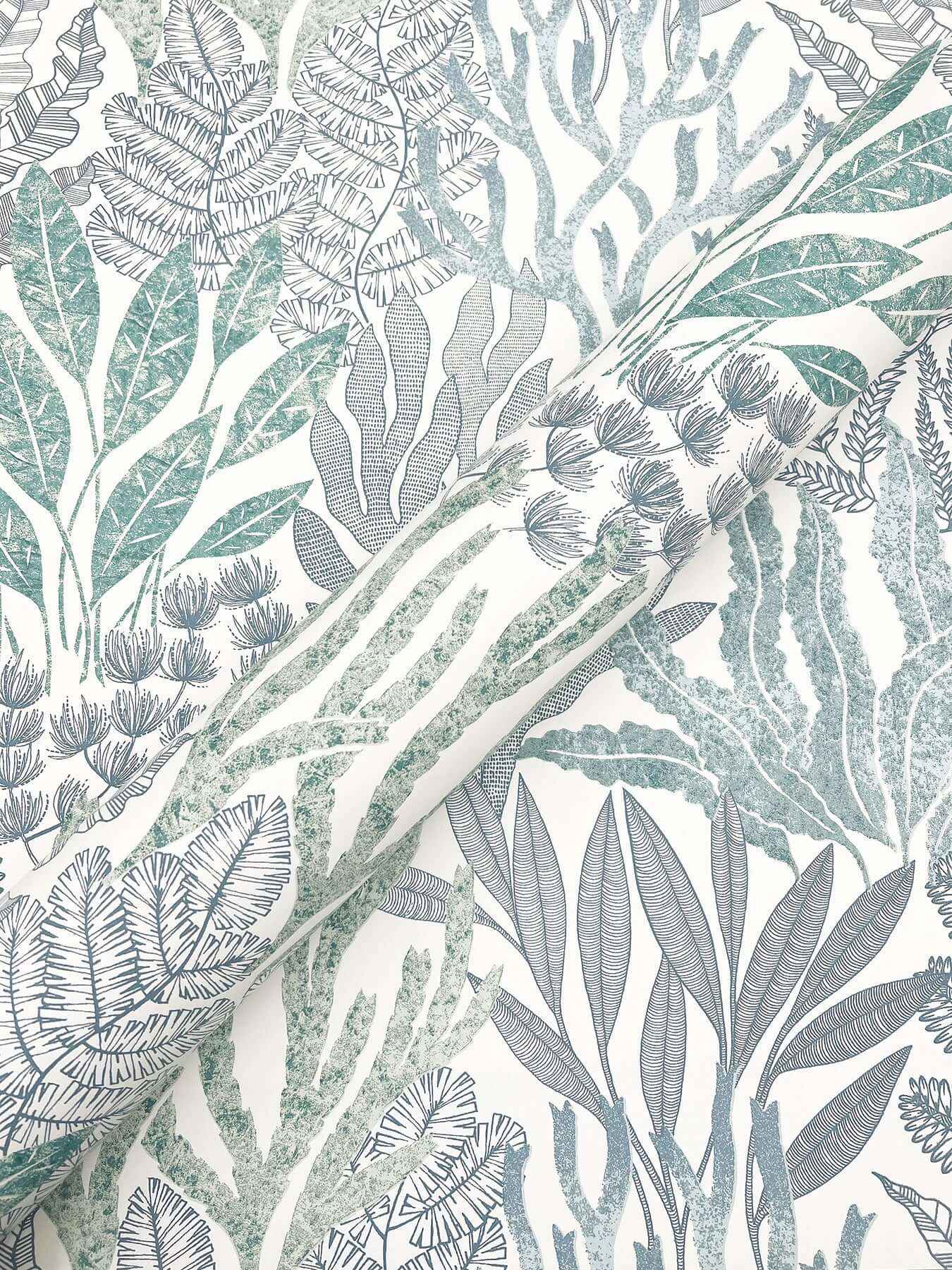 Coral Leaves Blue & Aqua Wallpaper - York Wallcoverings - RT7804 - York Wallcoverings Wallpaper
