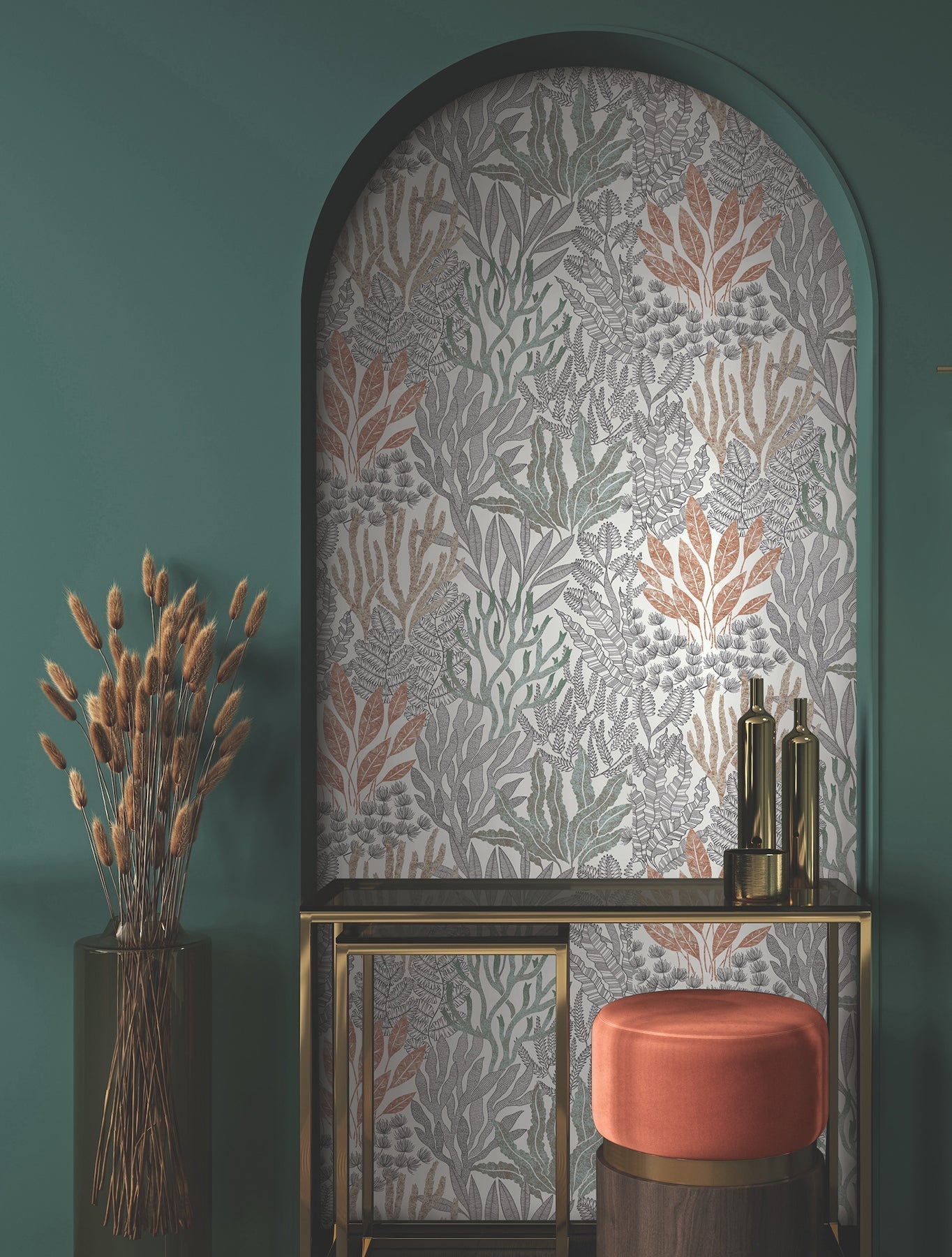 coral-leaves-wallpaper-coral-black-york-wallcoverings-rt7801 - York Wallcoverings Wallpaper