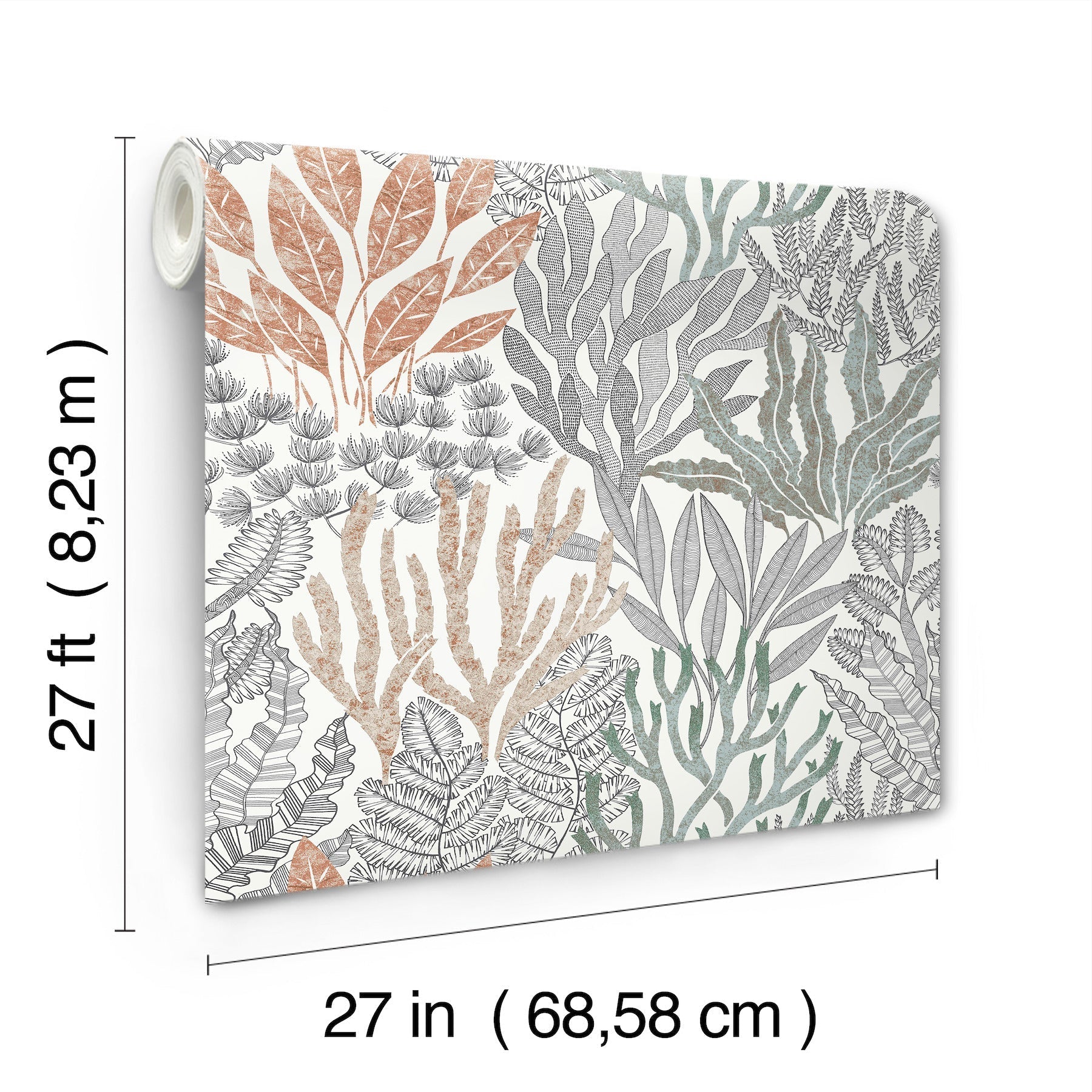 coral-leaves-wallpaper-coral-black-york-wallcoverings-rt7801 - York Wallcoverings Wallpaper