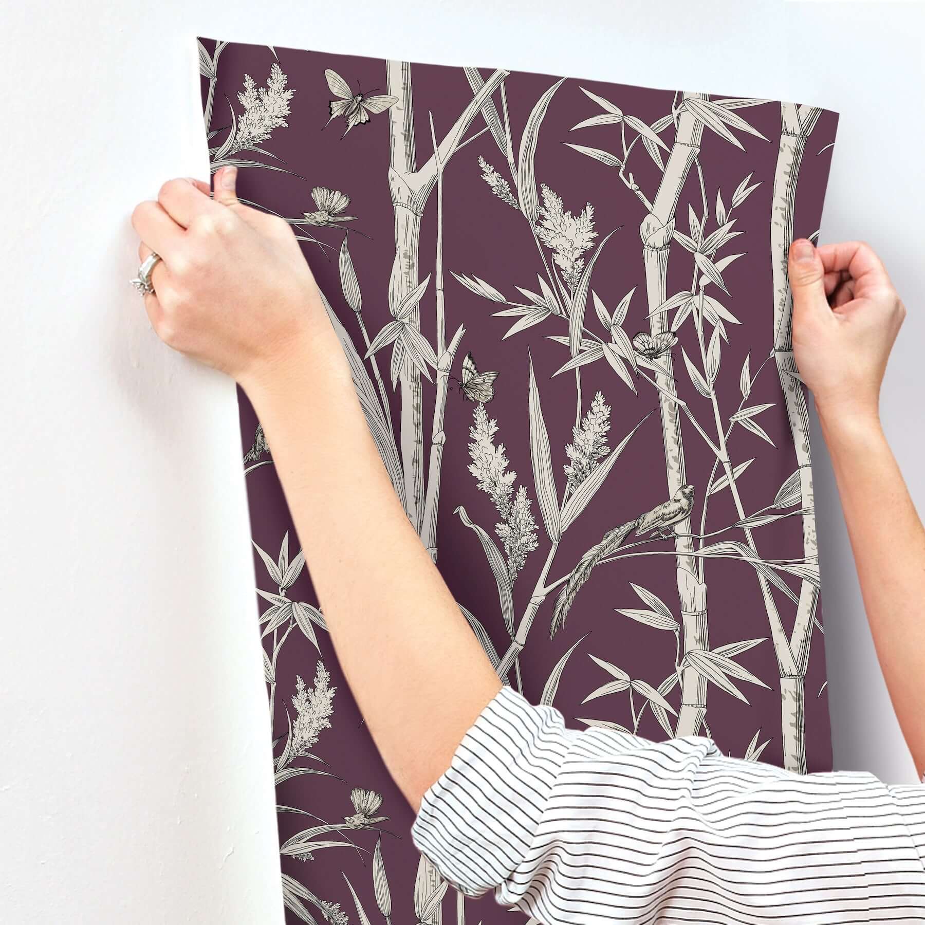 bambou-toile-wallpaper-burgundy-york-wallcoverings-rt7835 - York Wallcoverings Wallpaper