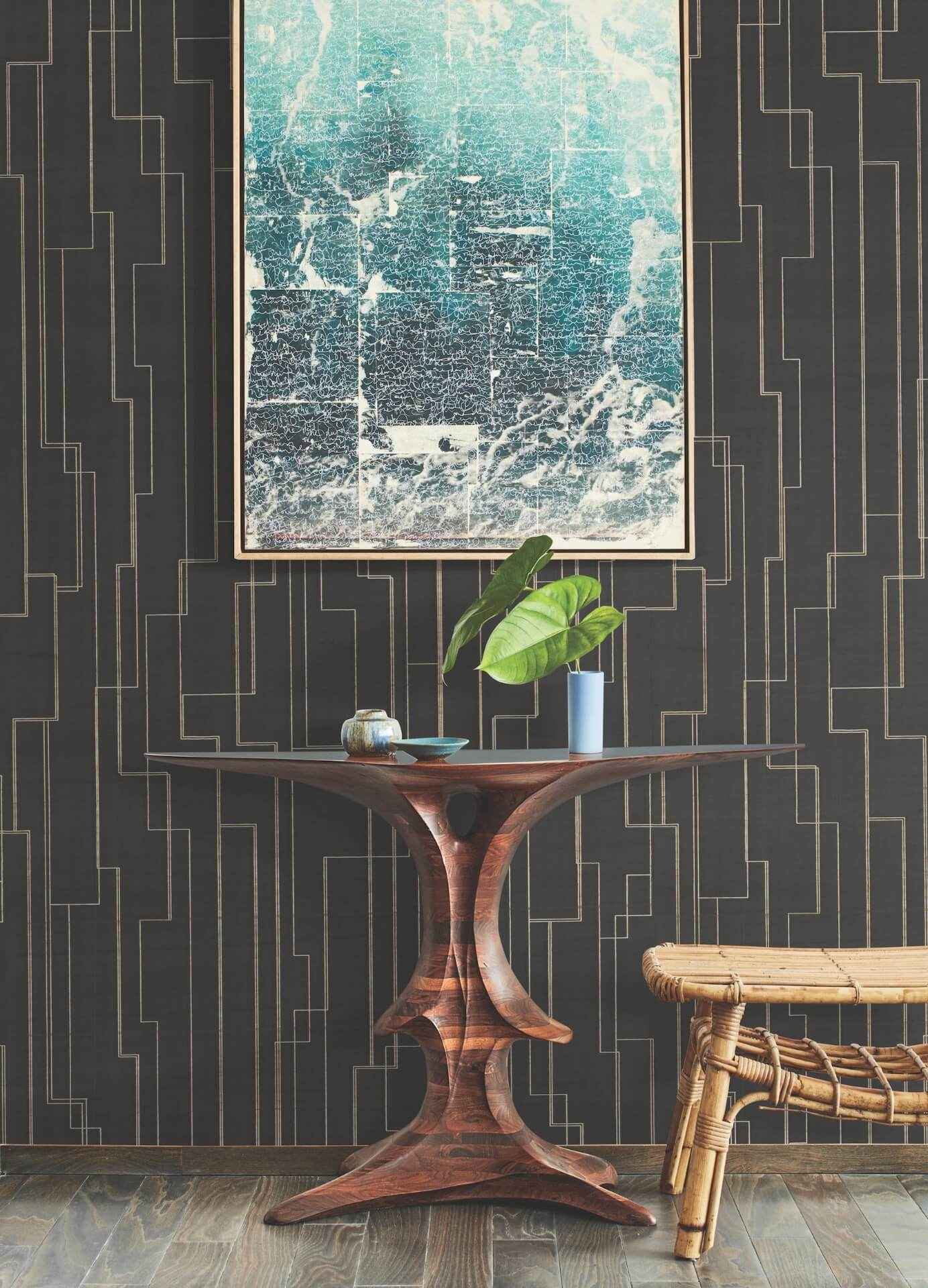Inlay Line Black Wallpaper - York Wallcoverings - GV0256 - York Wallcoverings Wallpaper