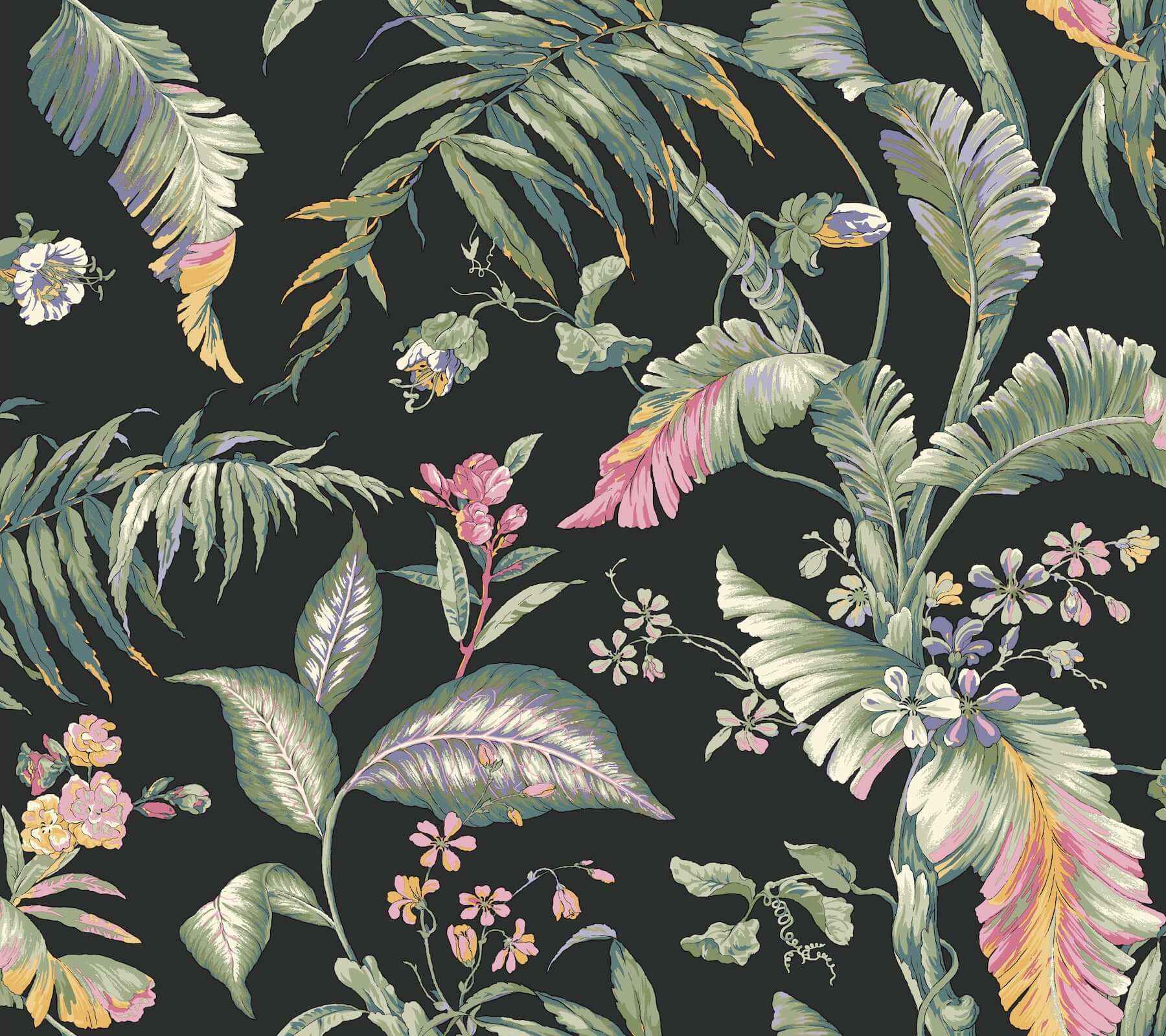 Fiji Garden Black Peel & Stick Wallpaper - York Wallcoverings - PSW1368RL