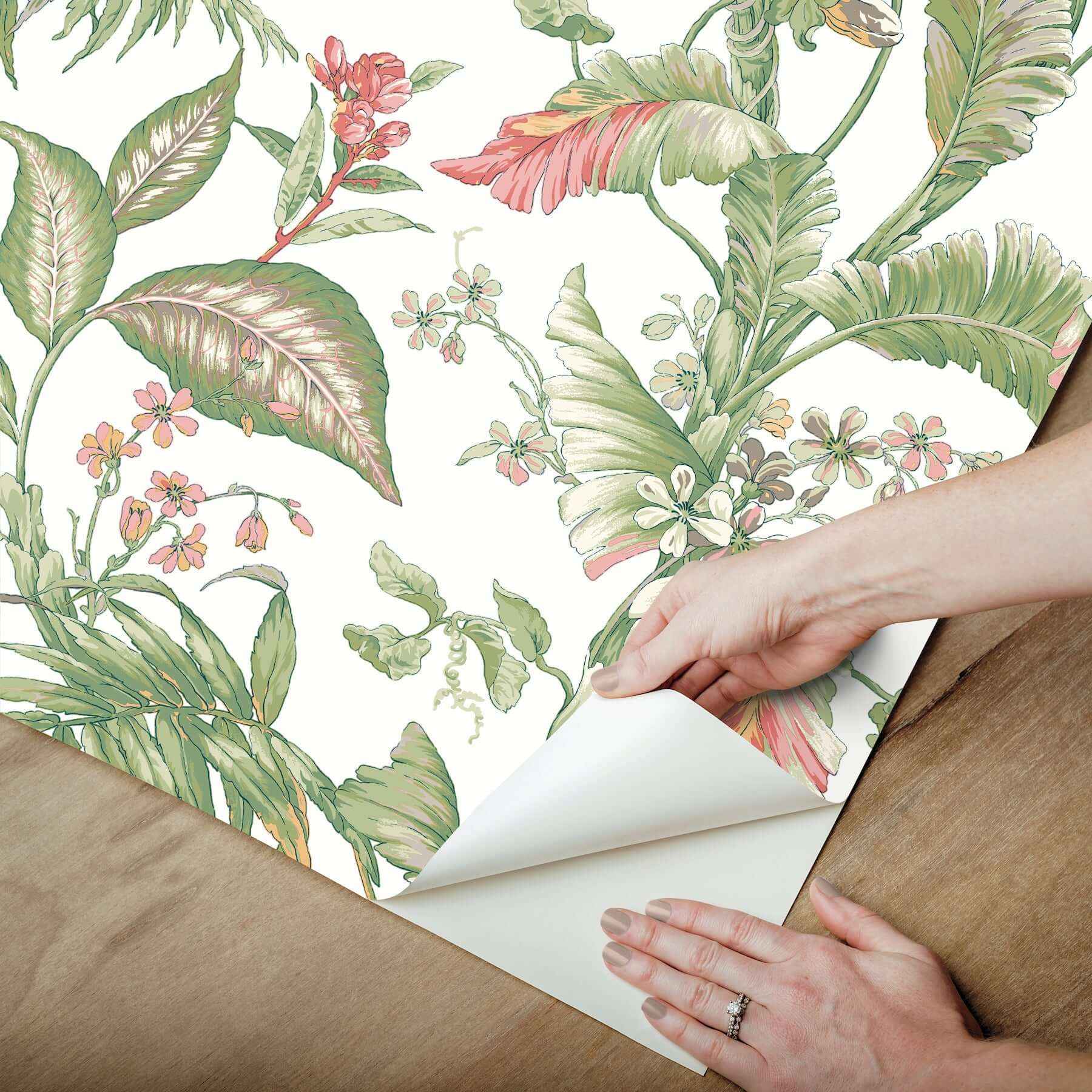 Fiji Garden Pink Peel & Stick Wallpaper - York Wallcoverings - PSW1369RL - York Wallcoverings Wallpaper
