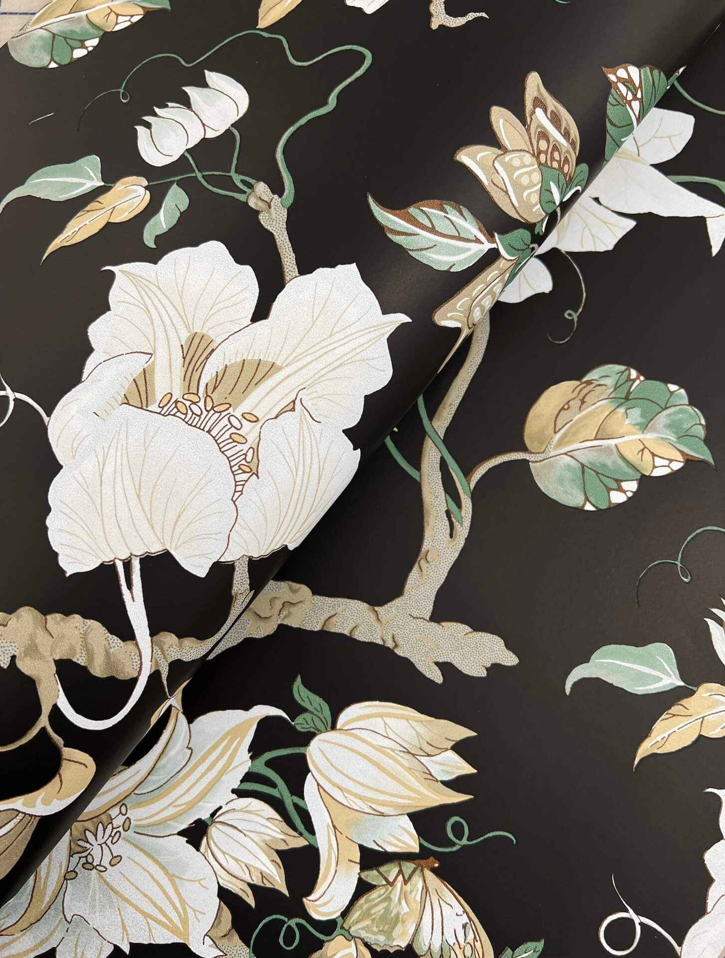 Marguerite Vine Black Wallpaper - York Wallcoverings - GT4514 - York Wallcoverings Wallpaper
