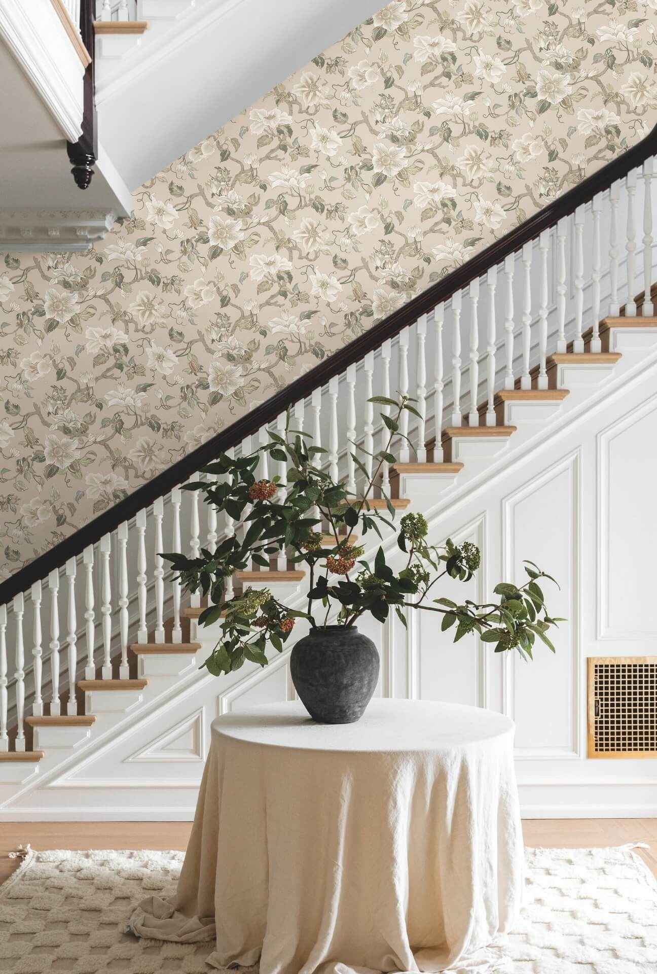 Marguerite Vine Taupe Wallpaper - York Wallcoverings - GT4516