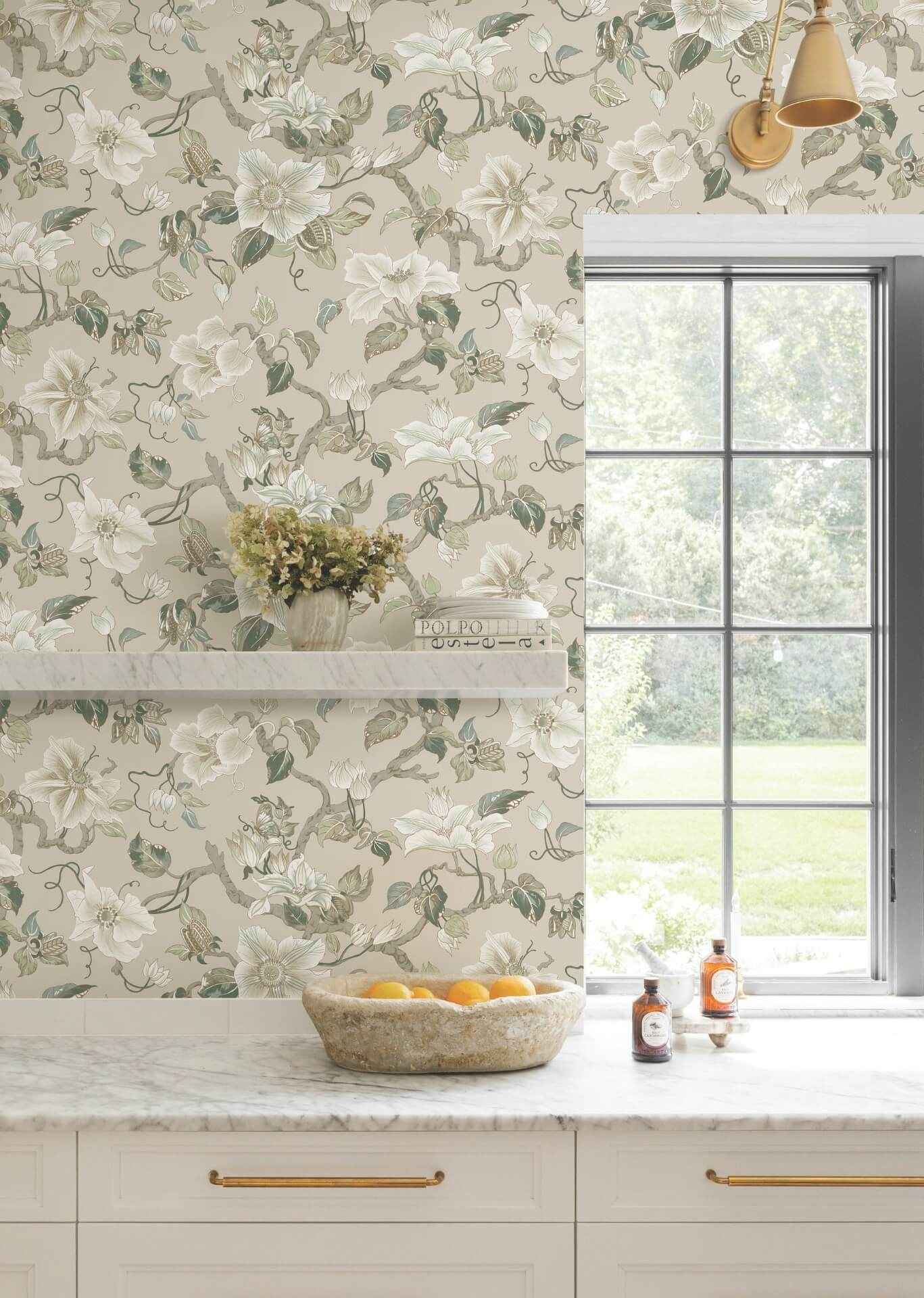 Marguerite Vine Taupe Wallpaper - York Wallcoverings - GT4516 - York Wallcoverings Wallpaper